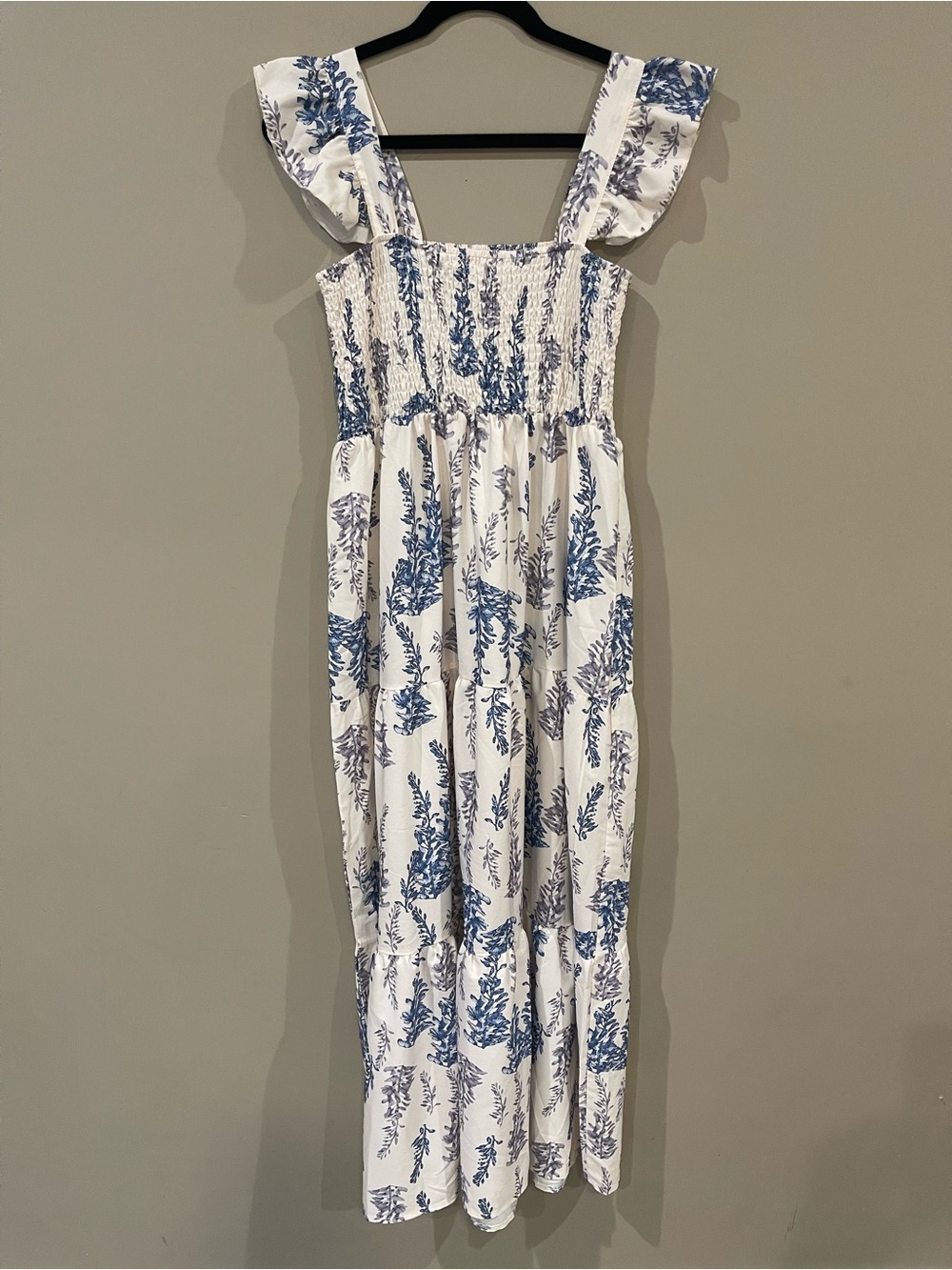 SHEIN White Maxi Dress with Blue Floral Print